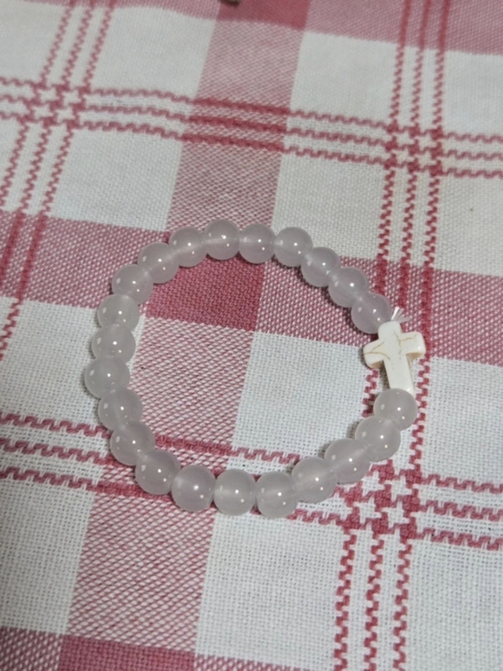 Glass Beaded Bracelet in Translucent White Like New
